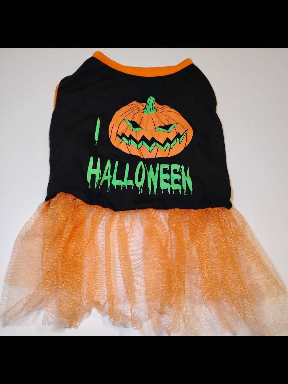 New Halloween Pumpkin Tutu Dog Dress - Black Green & Orange